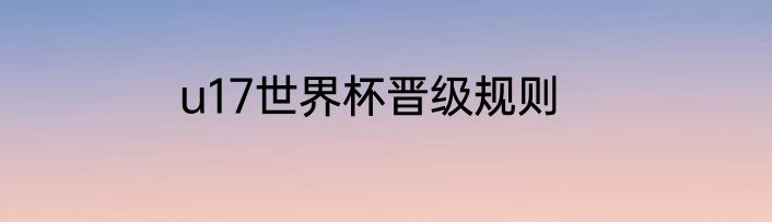 u17世界杯晋级规则