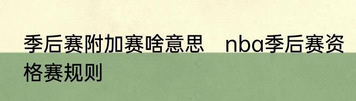季后赛附加赛啥意思　nba季后赛资格赛规则