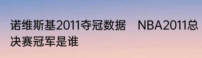 诺维斯基2011夺冠数据　NBA2011总决赛冠军是谁