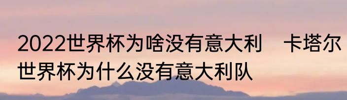 2022世界杯为啥没有意大利　卡塔尔世界杯为什么没有意大利队