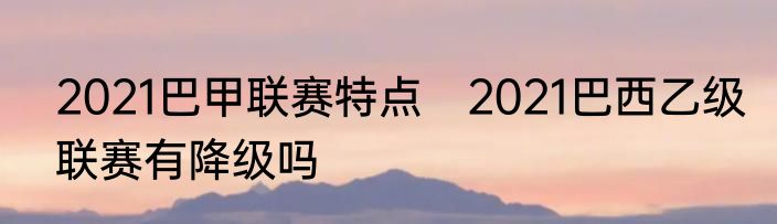 2021巴甲联赛特点　2021巴西乙级联赛有降级吗