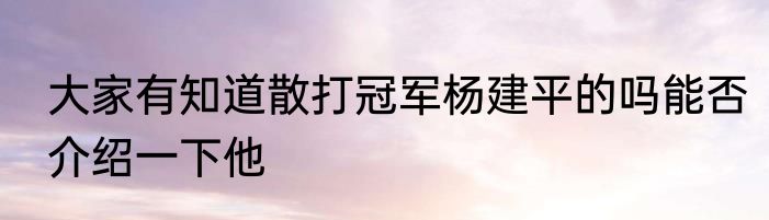大家有知道散打冠军杨建平的吗能否介绍一下他