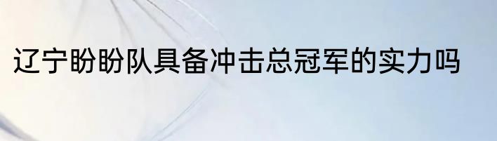 辽宁盼盼队具备冲击总冠军的实力吗