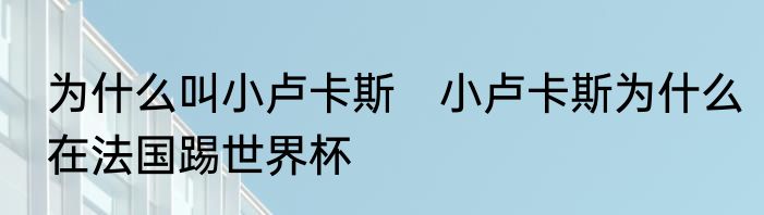 为什么叫小卢卡斯　小卢卡斯为什么在法国踢世界杯