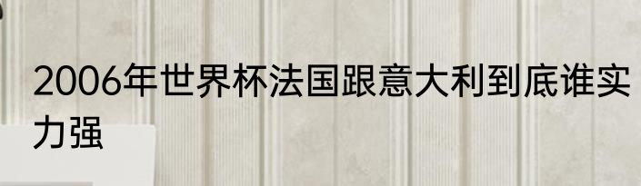 2006年世界杯法国跟意大利到底谁实力强