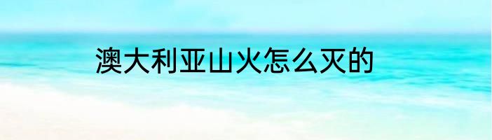 澳大利亚山火怎么灭的