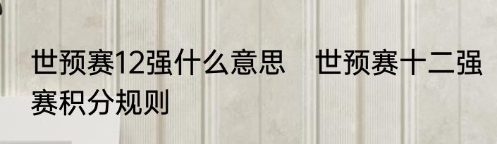 世预赛12强什么意思　世预赛十二强赛积分规则