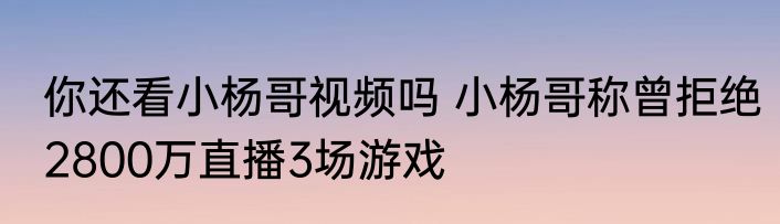 你还看小杨哥视频吗 小杨哥称曾拒绝2800万直播3场游戏