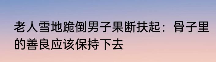 老人雪地跪倒男子果断扶起：骨子里的善良应该保持下去