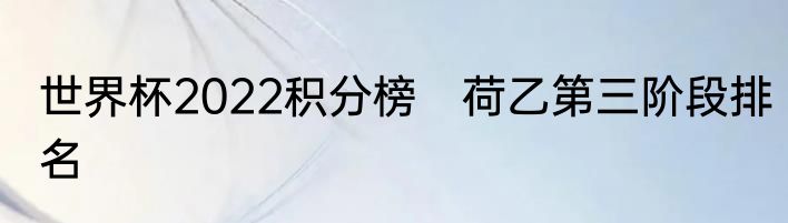 世界杯2022积分榜　荷乙第三阶段排名