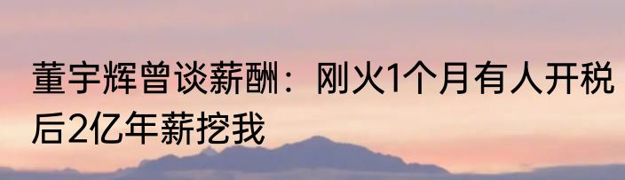 董宇辉曾谈薪酬：刚火1个月有人开税后2亿年薪挖我