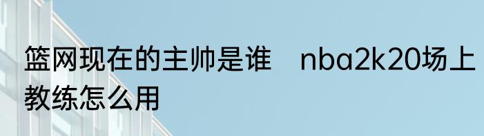 篮网现在的主帅是谁　nba2k20场上教练怎么用