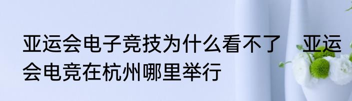 亚运会电子竞技为什么看不了　亚运会电竞在杭州哪里举行