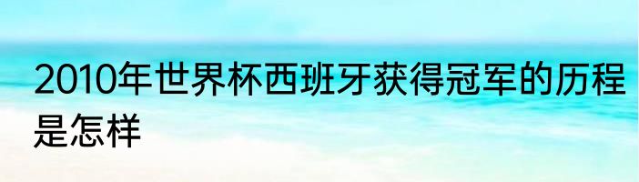 2010年世界杯西班牙获得冠军的历程是怎样