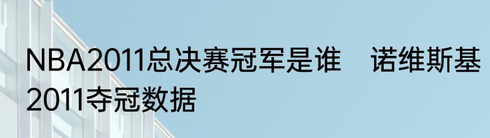 NBA2011总决赛冠军是谁　诺维斯基2011夺冠数据