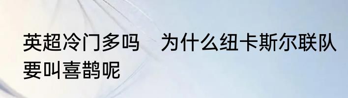 英超冷门多吗　为什么纽卡斯尔联队要叫喜鹊呢