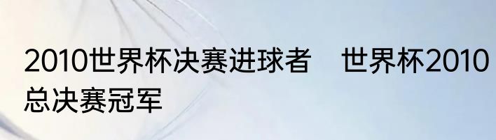2010世界杯决赛进球者　世界杯2010总决赛冠军