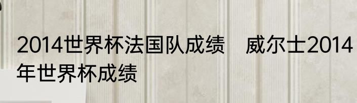 2014世界杯法国队成绩　威尔士2014年世界杯成绩