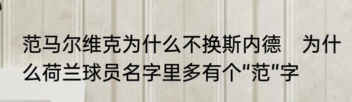 范马尔维克为什么不换斯内德　为什么荷兰球员名字里多有个“范”字