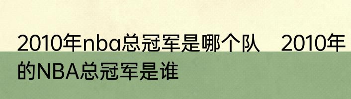 2010年nba总冠军是哪个队　2010年的NBA总冠军是谁