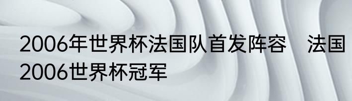 2006年世界杯法国队首发阵容　法国2006世界杯冠军