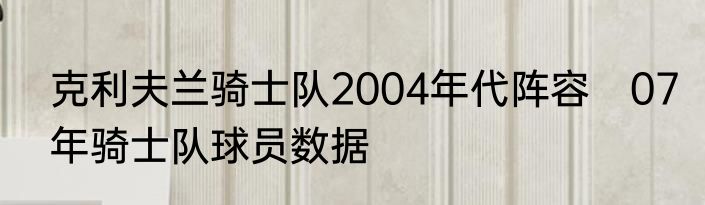 克利夫兰骑士队2004年代阵容　07年骑士队球员数据