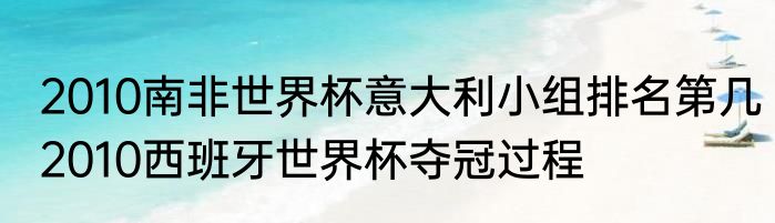 2010南非世界杯意大利小组排名第几　2010西班牙世界杯夺冠过程