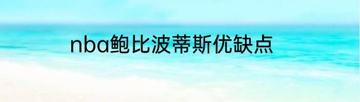 nba鲍比波蒂斯优缺点