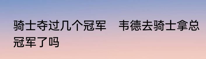 骑士夺过几个冠军　韦德去骑士拿总冠军了吗