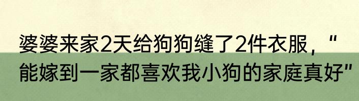婆婆来家2天给狗狗缝了2件衣服，“能嫁到一家都喜欢我小狗的家庭真好”