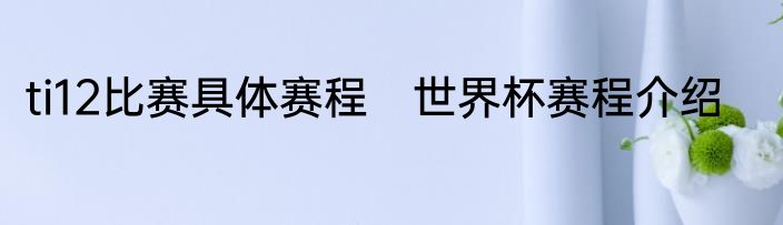 ti12比赛具体赛程　世界杯赛程介绍