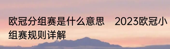 欧冠分组赛是什么意思　2023欧冠小组赛规则详解
