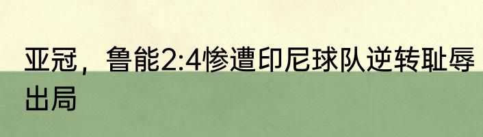 亚冠，鲁能2:4惨遭印尼球队逆转耻辱出局
