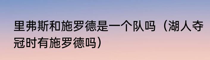 里弗斯和施罗德是一个队吗（湖人夺冠时有施罗德吗）