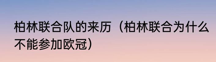 柏林联合队的来历（柏林联合为什么不能参加欧冠）