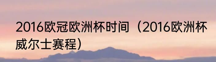 2016欧冠欧洲杯时间（2016欧洲杯威尔士赛程）
