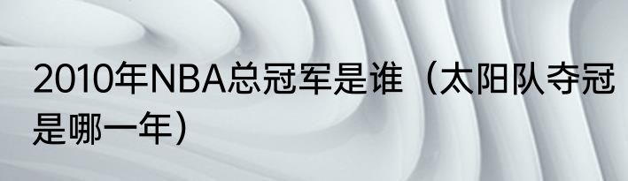 2010年NBA总冠军是谁（太阳队夺冠是哪一年）