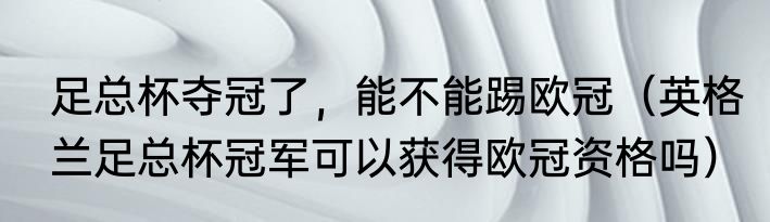 足总杯夺冠了，能不能踢欧冠（英格兰足总杯冠军可以获得欧冠资格吗）