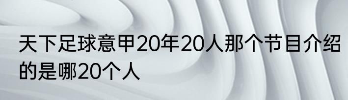 天下足球意甲20年20人那个节目介绍的是哪20个人