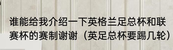 谁能给我介绍一下英格兰足总杯和联赛杯的赛制谢谢（英足总杯要踢几轮）