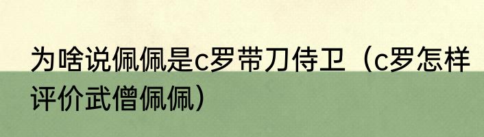 为啥说佩佩是c罗带刀侍卫（c罗怎样评价武僧佩佩）
