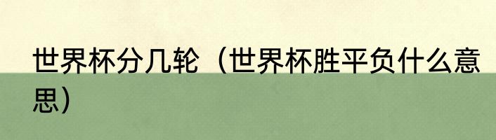 世界杯分几轮（世界杯胜平负什么意思）