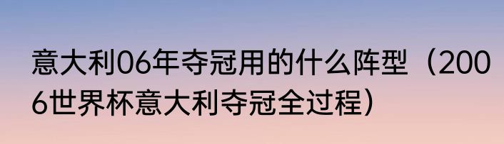 意大利06年夺冠用的什么阵型（2006世界杯意大利夺冠全过程）