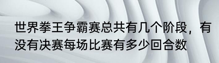 世界拳王争霸赛总共有几个阶段，有没有决赛每场比赛有多少回合数