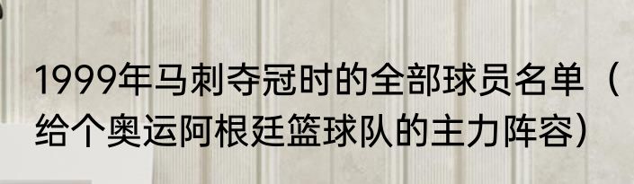 1999年马刺夺冠时的全部球员名单（给个奥运阿根廷篮球队的主力阵容）