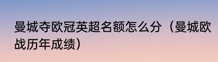 曼城夺欧冠英超名额怎么分（曼城欧战历年成绩）