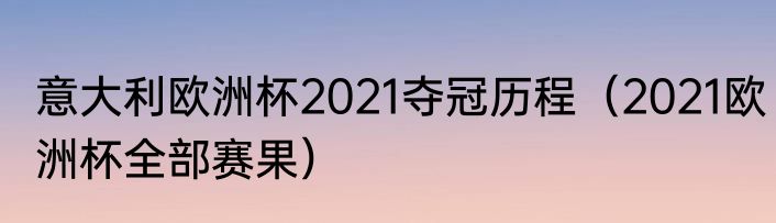 意大利欧洲杯2021夺冠历程（2021欧洲杯全部赛果）