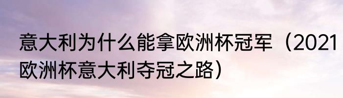 意大利为什么能拿欧洲杯冠军（2021欧洲杯意大利夺冠之路）