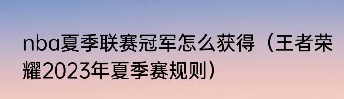 nba夏季联赛冠军怎么获得（王者荣耀2023年夏季赛规则）