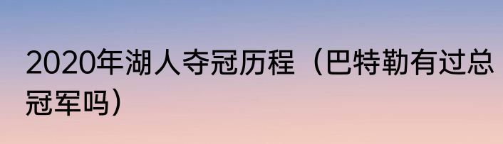 2020年湖人夺冠历程（巴特勒有过总冠军吗）